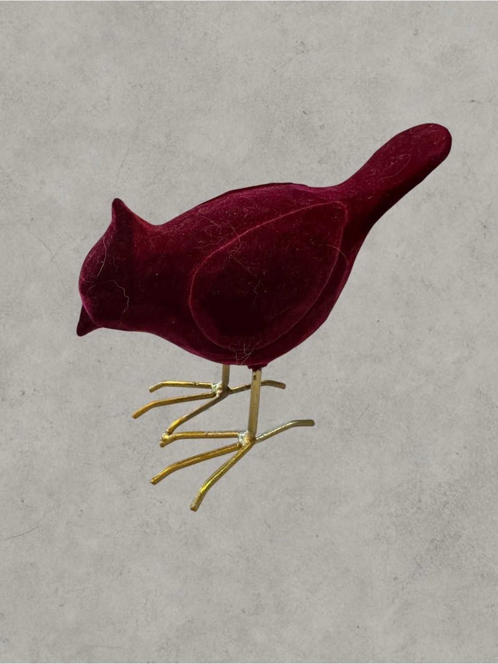 🌲 Velvet Cardinal Figurine in Burgundy with Gold Legs